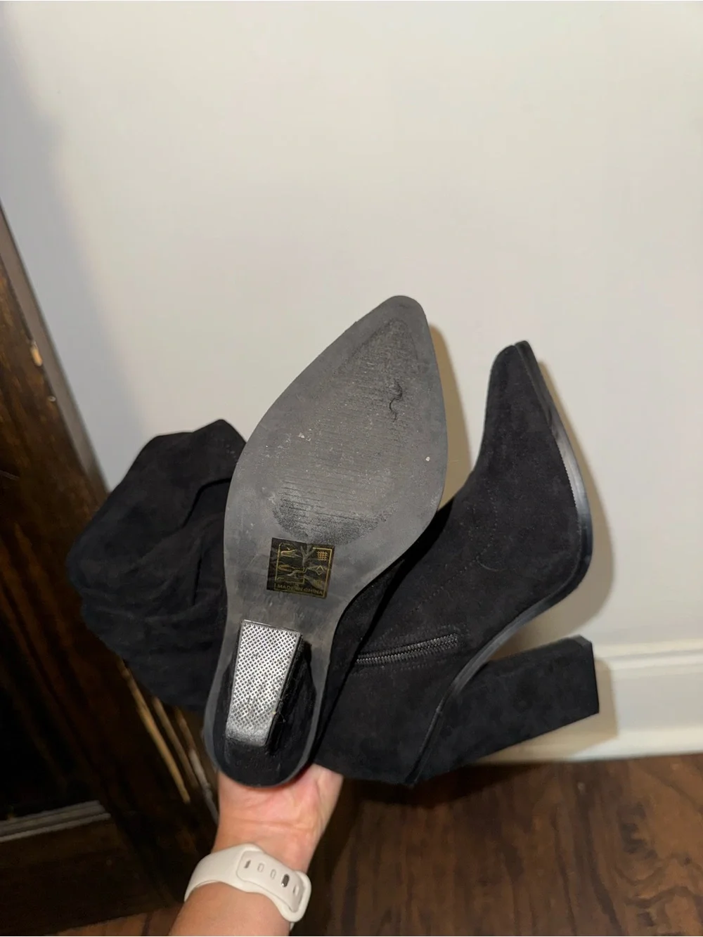 Black Over-the-Knee Suede Heel Boots - Women's